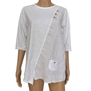 Zzh white mixed media top tunic linen/cotton panels button detail size M